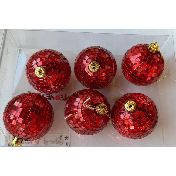 Star of Wonder Brand Set of 6 Metallic Red Sequin Ornaments w/Gold Top (READ) - Picture 3 of 11